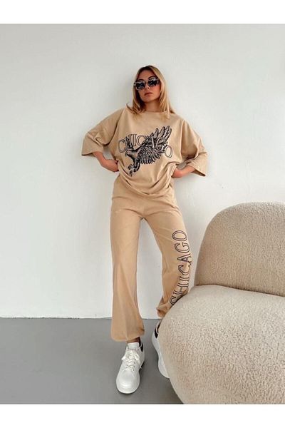 MANCY Large Size Chicago Eagle Printed Summer Top and Bottom Oversize Suit