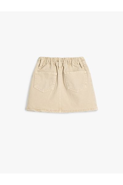 Koton Cotton Floral Embroidery Detailed Denim Skirt with Pockets