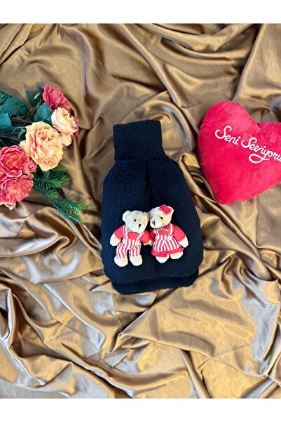 TREND COLOR Sevgililer İçin Siyah Sıcak Su Torbalı Welsoft Ayak Isıtıcı Oyuncaklı 2 Litre İle Birlikte