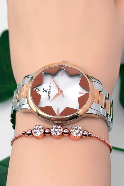Daniel Klein Steel Band Women's Watch 3 Atm Water Resistant Silver-Rose Zmdk1175