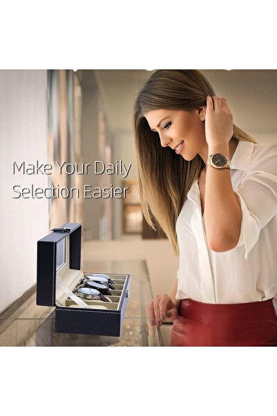 Arabest 6-Slot PU Leather Watch Organizer Box, 30×11×8 cm, Black