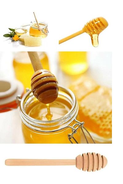 AHC LİFE طقم ملاعق عسل خشبية مزخرفة من 6 قطع مقاس 15 سم