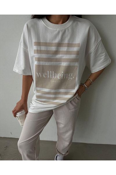 MANCY Plus Size Women's Summer Wellbeing Fashion Style Printed Crew Neck T-shirt Tracksuit Set