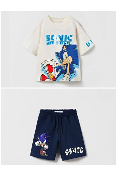 NoVibe Costum pentru copii Sonic cu imprimeu set cu pantaloni scurți