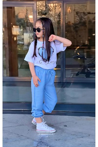 NoVibe Girl's Love Printed Combed Cotton Single Jersey Fabric T-Shirt Trousers Set of 2