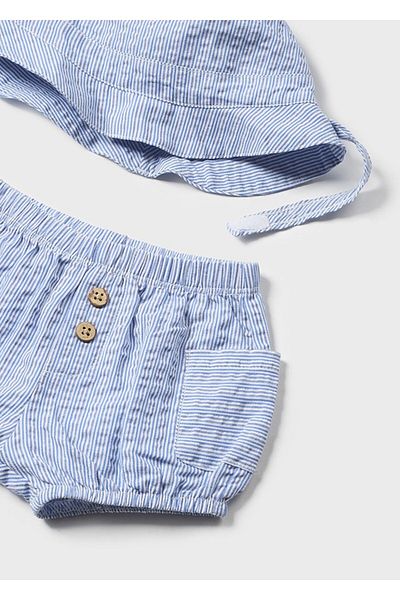 MAYORAL Blue Summer Blouse, Shorts and Hat Set for Baby Boy