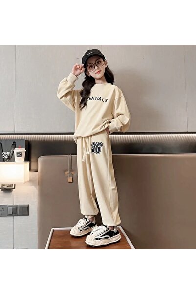 NoVibe Set de trening pentru fete din bumbac pieptănat supradimensionat cu imprimeu Essentials 76