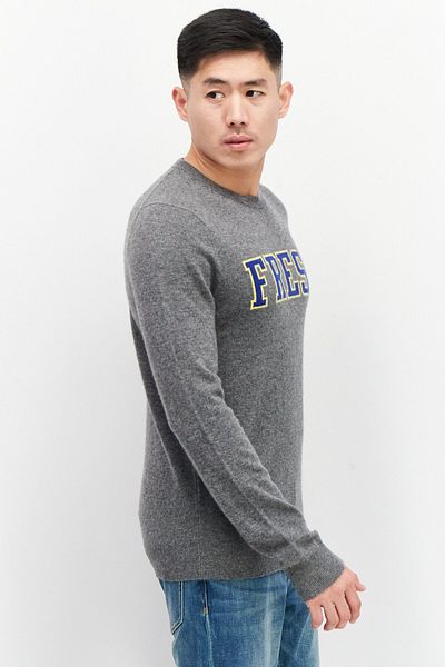 CELIO Men Crew Neck Long Sleeve Embroidered Sweatshirts, Grey Combo