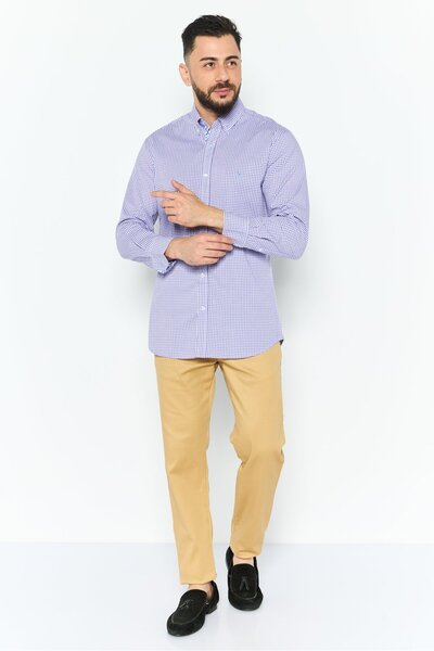 TailorByrd Men Regular Fit Gingham Long Sleeve Casual Shirt, Purple