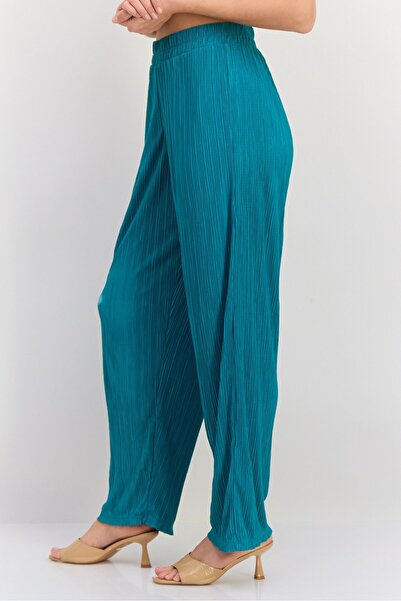 Tchibo Women Regular Fit Ribbed Straight Leg Pants, Green