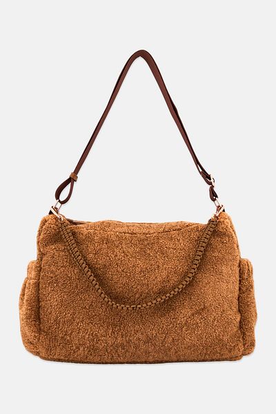 Danskin Women Faux Fur Shoulder Bag 29 H x 40 L x 14 W Cm, Brown