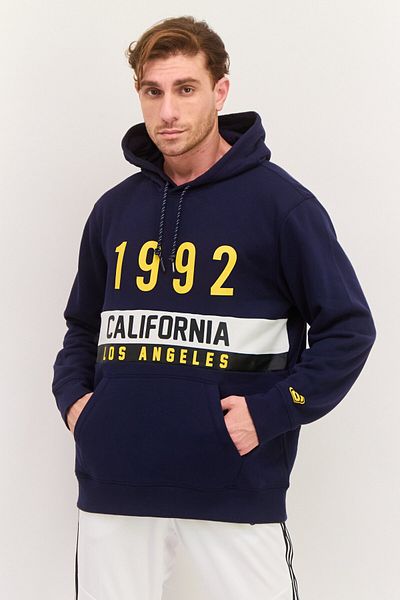SKECHERS Men Sportswear Fit Long Sleeve Outdoor Hooded Sweatshirt, Navy Blue