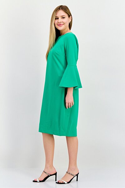 Calvin Klein Women Round Neck Bell Sleeve Solid Midi Dress, Green
