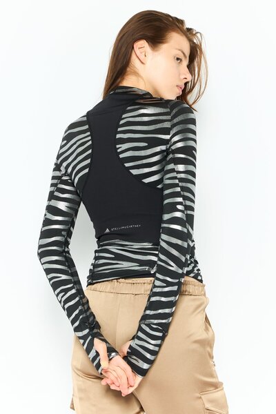 adidas تيشيرتات رياضية نسائية بأكمام طويلة من ستيلا مكارتني، باللون الأسود