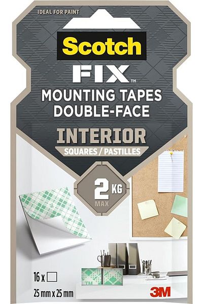 Scotch 3M Scotch® Indoor Mounting Squares 16 Strips/PK, 25mmx25mm, 4496-ST16-P