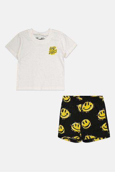 Brooklyn Toddler Boys 2 Piece Graphic Print Short Sleeves T-shirt And Shorts, White Combo