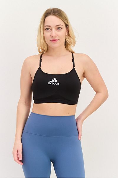 adidas حمالة صدر رياضية غير مبطنة بشعار العلامة التجارية للنساء، باللون الأسود