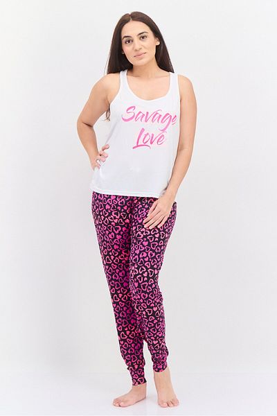 French Affair Women 2 Pieces Set Graphic Print Pajama, White Combo