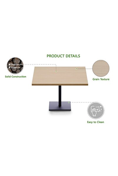 Mahmayi Ristoran Bar Table Square Base - 4 Seater Cocktail Bistro Table for Pub - Oak