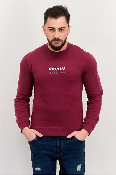 Vision Street Wear Men Crew Neck Long Sleeve Embroidered Logo Sweatshirt, Maroon