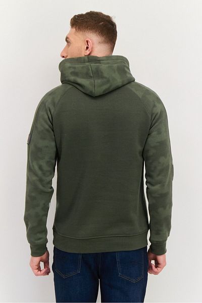 Crosshatch Men Hooded Embossed Logo Long Sleeves Sweatshirt, Army Green