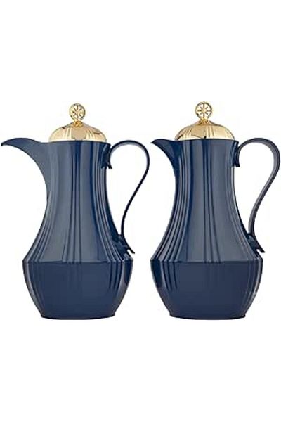 ALSAIF 2 Pieces Coffee And Tea Vacuum Flask Set Size: 1.0/1.0 L Color: Dark Blue/gold