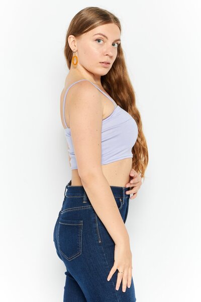 Missguided Women Square Neck Sleeveless Crop Top, Lavender