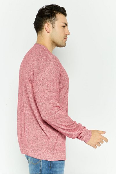 Trussardi Jeans Men Crew Neck Long Sleeve Textured Sweatshirt, Heather Maroon