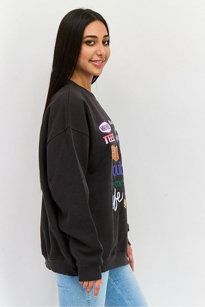 Misfit Women Crew Neck Long Sleeve Graphic Print Sweatshirts, Wash Black