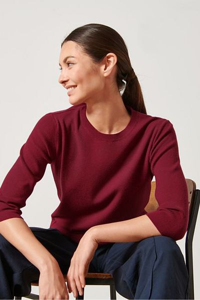 Fire & Glory Women Crew Neck Elbow Sleeve Knitted Blouse, Red