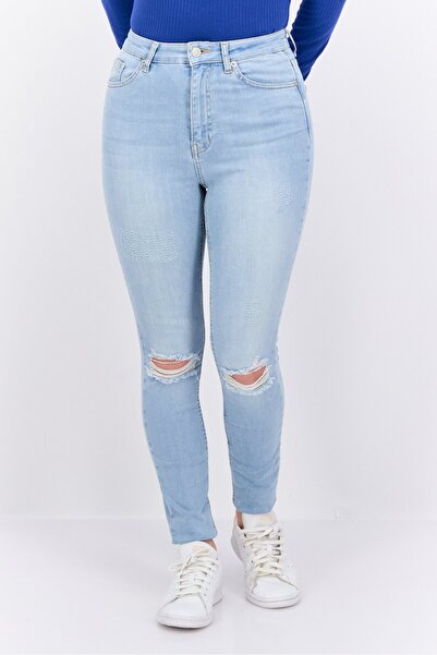 NA-KD Reborn Women Skinny Fit Ripped No Stretch Jeans, Light Blue