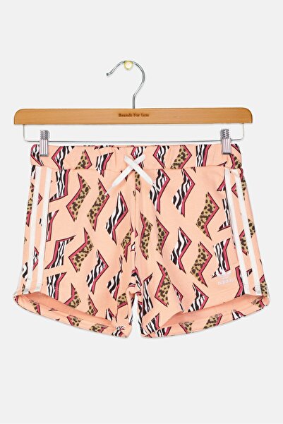 adidas شورت رياضي مناسب للفتيات الصغيرات بطباعة كاملة، وردي متوهج