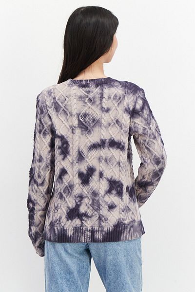 Nicole Miller Women Petite Crew Neck Long Sleeve Tie Dye Knitted Sweatshirt, Beige