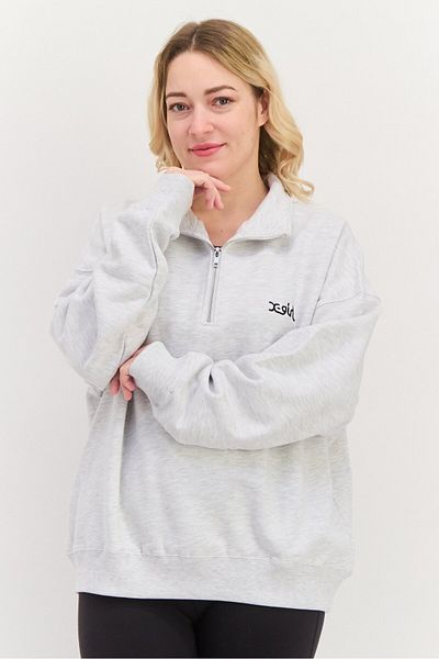 X-Girl Women Turtle Neck Embraided Logo Long Sleeves Sweatshirt, Grey