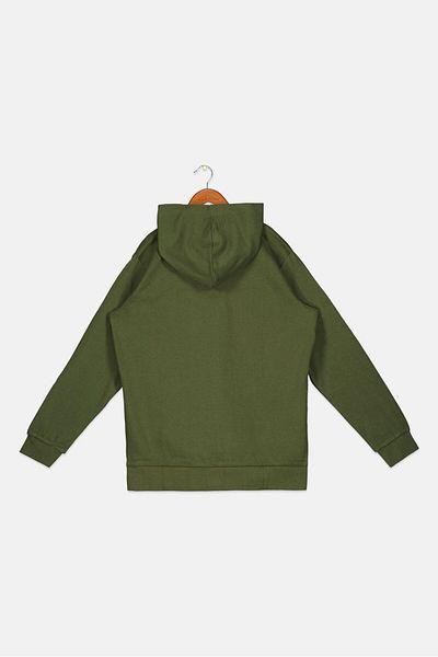 Bear Surfboards Kids Boy Hooded Long Sleeve Printed Sweatshirt, Olive