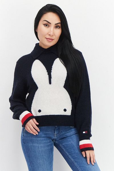 Tommy Hilfiger Women Spread Collar Long Sleeve Sweater, Navy