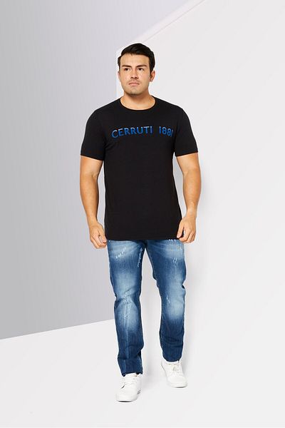 Cerruti 1881 Men Round Neck Short Sleeves Brand Logo T-Shirt, Black