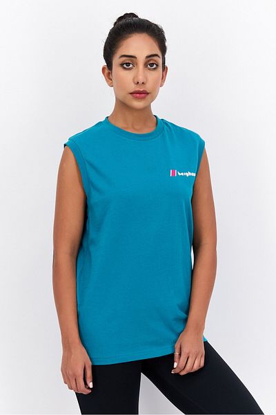 Berghaus Women Round Neck Sleeveless Brand Logo Tank Top, Teal Green