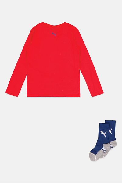 Puma Toddlers Boy 2 Piece Jersey Graphic Tee And Crew Socks Set, Red