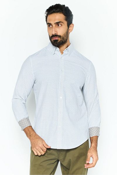 English Laundry Men Slim Fit Dotted Square Long Sleeve Dress Shirts, White