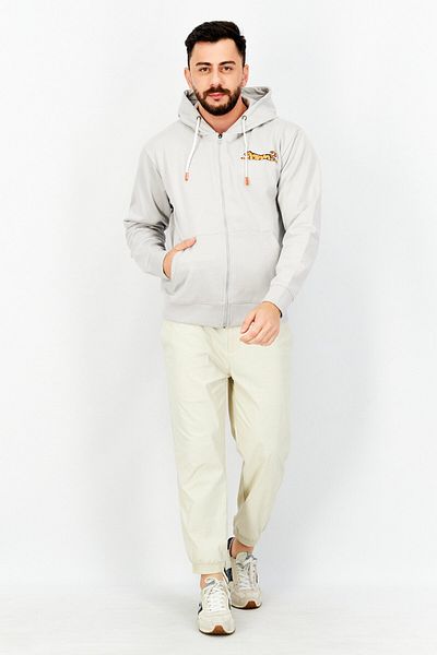 Le tigre Men Hooded Long Sleeve Brand Logo Full Zip Sweatshirt, Grey