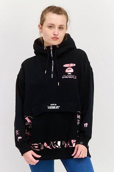 Aape By A Bathing Ape Women Graphic Printed Half Zip Hoodie, Black