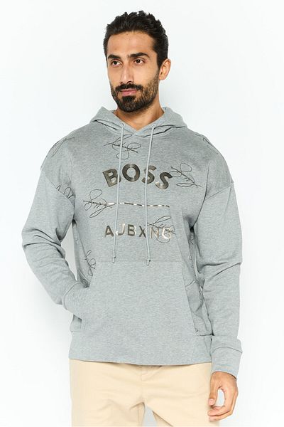 Hugo Boss Men Graphic Long Sleeves Hooded Sweatshirt, Grey