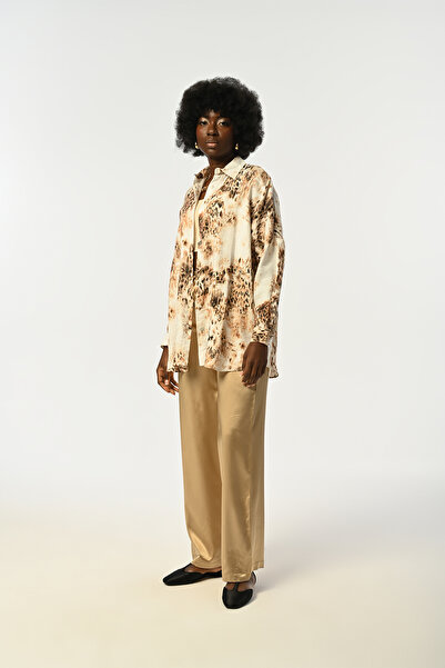 Orfeo Negro Women's Leopard Patterned Oversize Cut Shirt