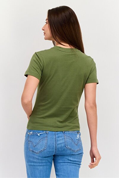 Esprit Women Round Neck Short Sleeves Brand Logo T-Shirt, Olive