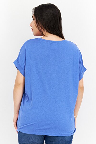 Tchibo Women Crew Neck Short Sleeve Plain T Shirt, Blue