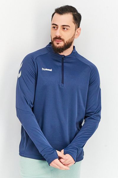 hummel Men Sportswear Fit Long Sleeve Brand Logo Sweatshirts, Dusty Blue Combo