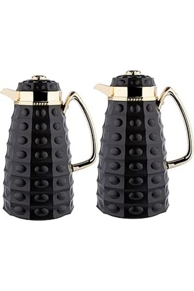 ALSAIF 2 Pieces Coffee And Tea Vacuum Flask Set Size: 1.0/1.0 L Color: Black/gold