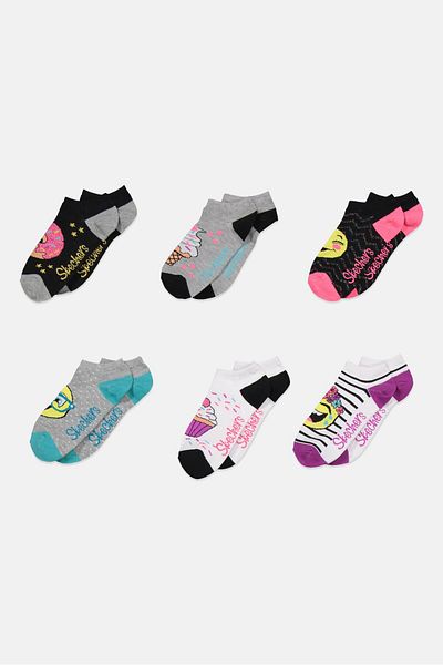 SKECHERS Kids Girl 6 Pairs Printed Low Cut Socks, Black