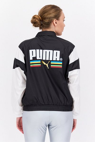 Puma سترة رياضية نسائية خارجية بشعار العلامة التجارية، مجموعة باللون الأسود